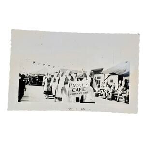 Vtg Harvey Cafe Lady Parade Original Monochrome Photography Found Snapshot B&W